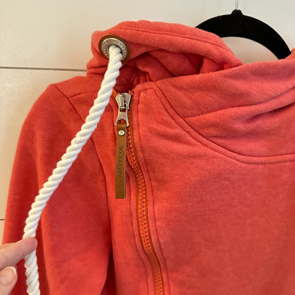 WANAKOME XS Oversized Coral side zip cotton blend woman zip sweatshirt Causal - Picture 8 of 16